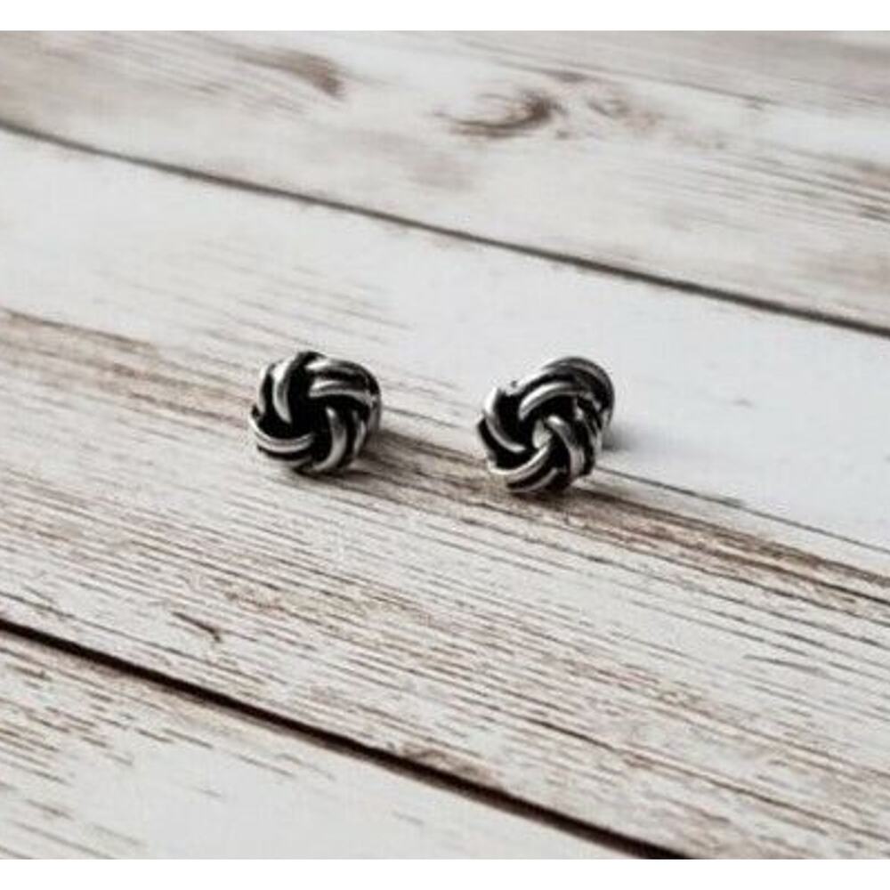 Silver Tone Knot Stud Earrings - Brand New